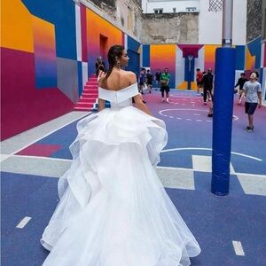 Modern Off the shoulder wedding dress.